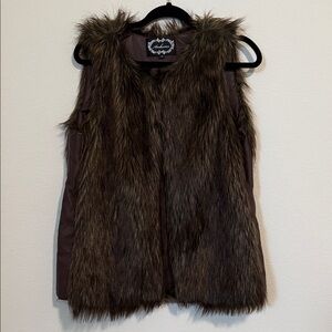 Ambiance Faux Fur Vest in Dark Brown with faux leather paneling on the side